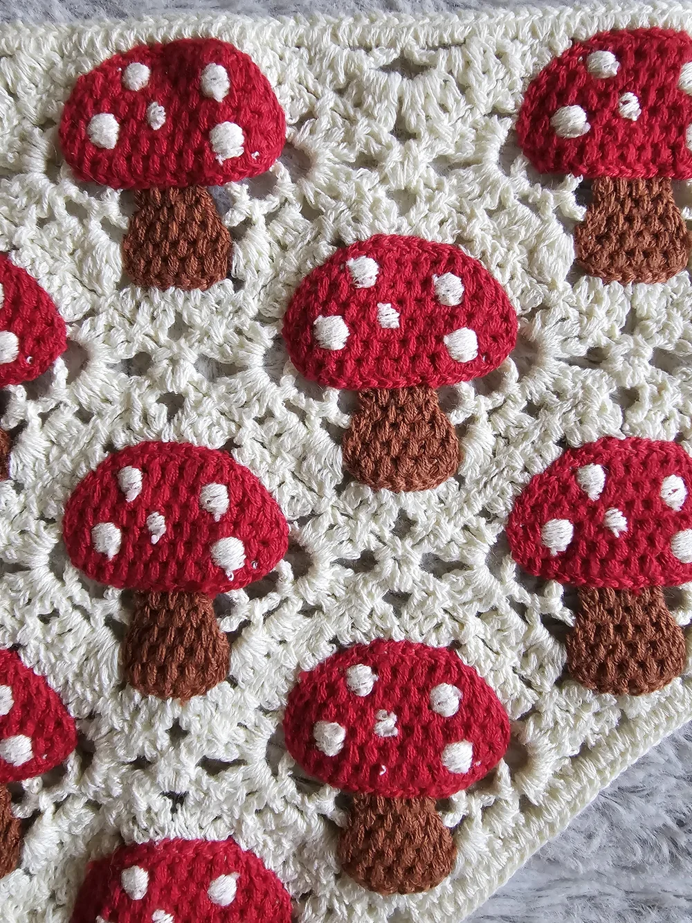 Crocheted Mushroom Bandana Hair Scarf - Red & Brown EUC